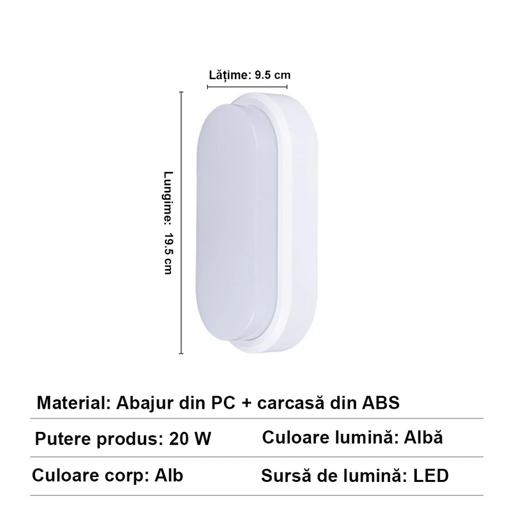 LED wall light 20W Oval Exterior, 3000k, White, Applied outdoors