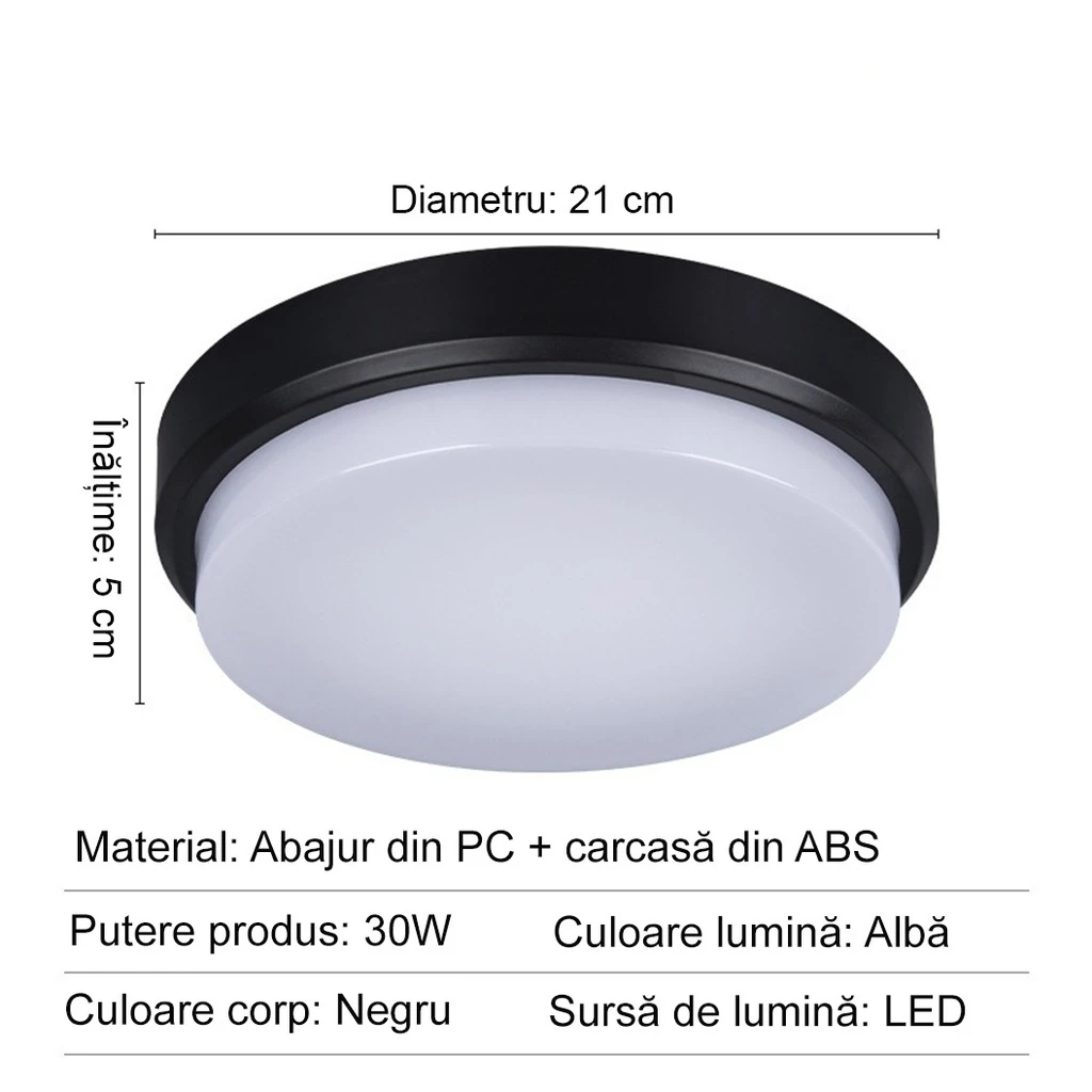 LED wall light 30W Round Exterior, 6500k, Black, Applied outdoors
