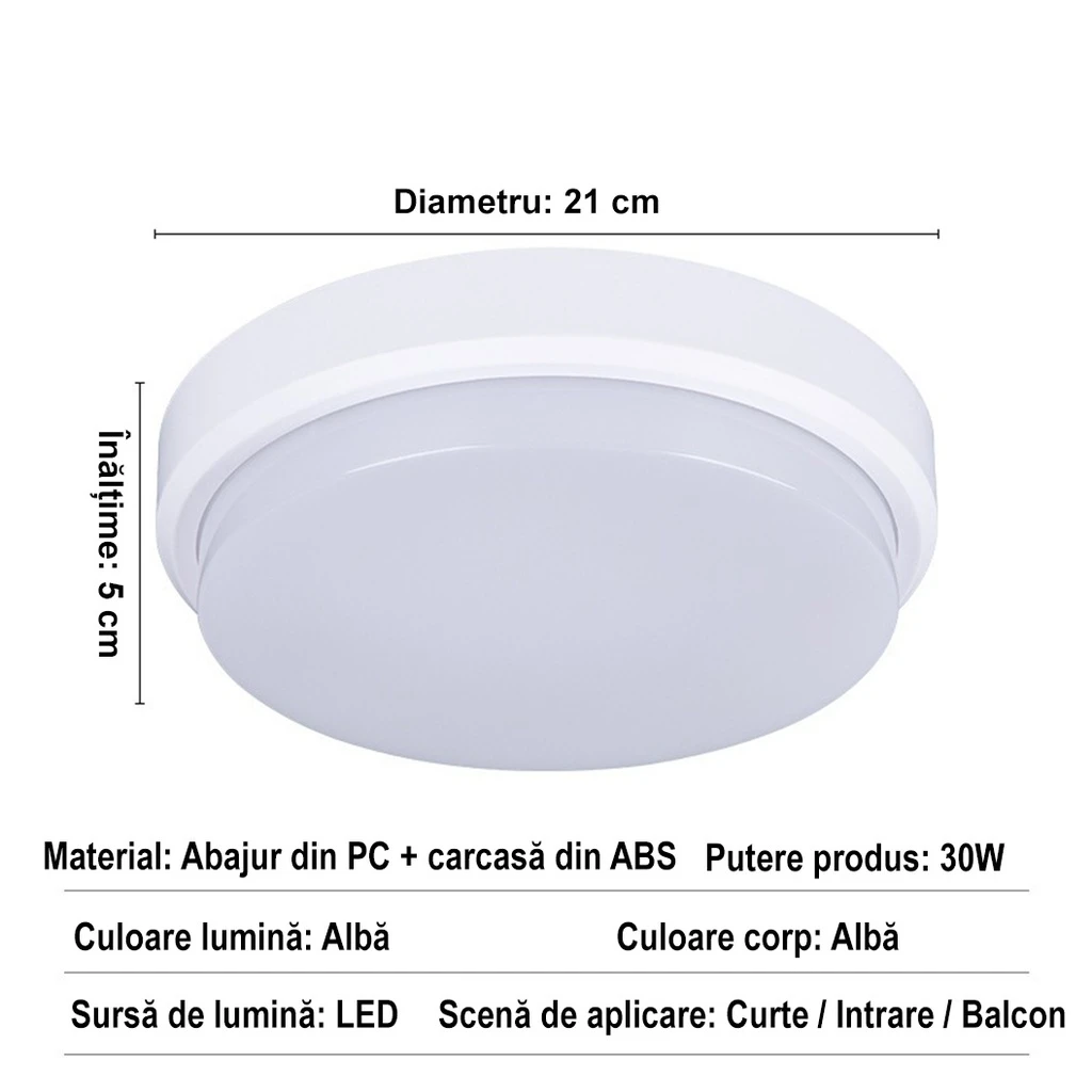 LED wall light 30W Round Exterior, 6500k, White, Applied outdoors