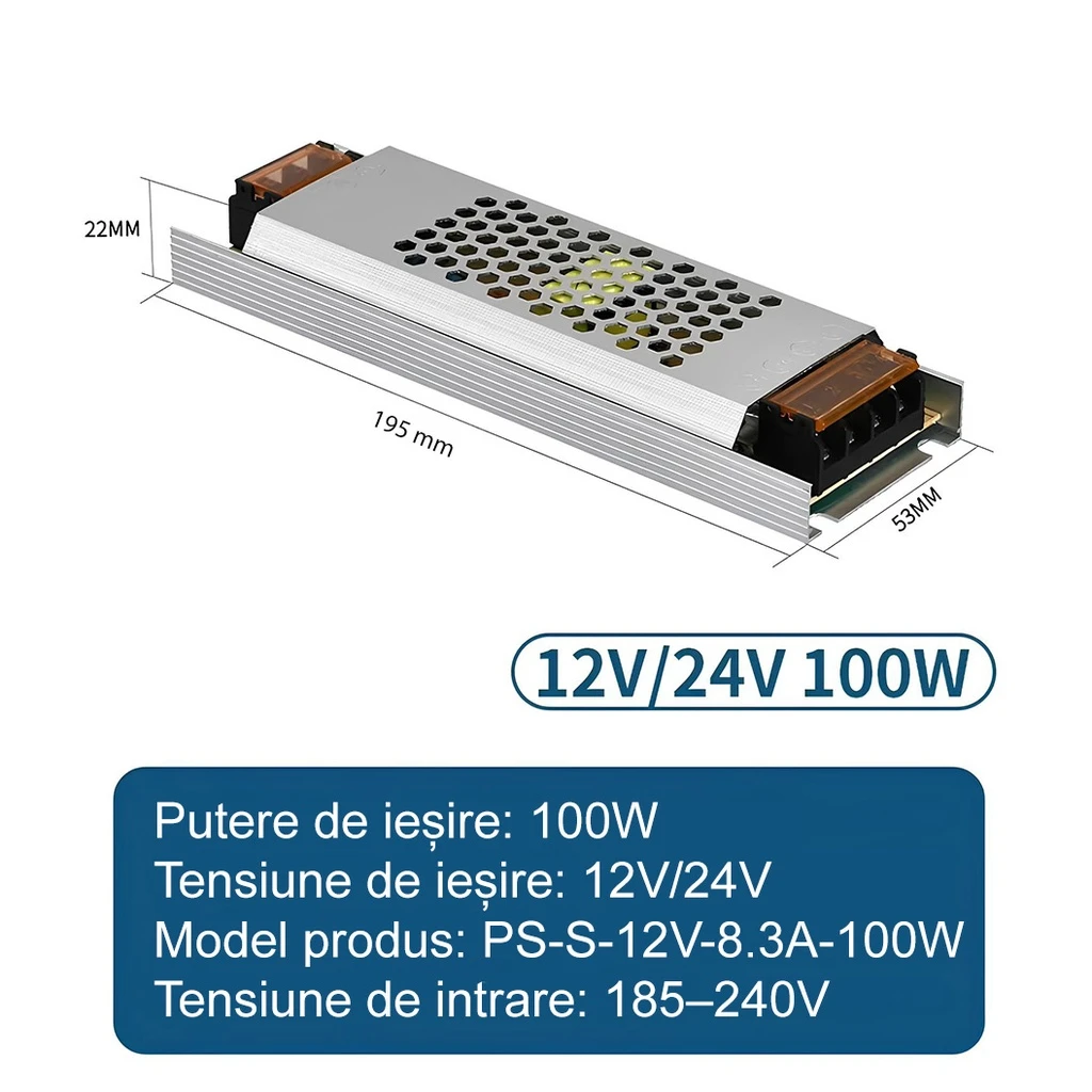 Switching Power Supply Slim, Indoor, 12V, 8.3A, 100W