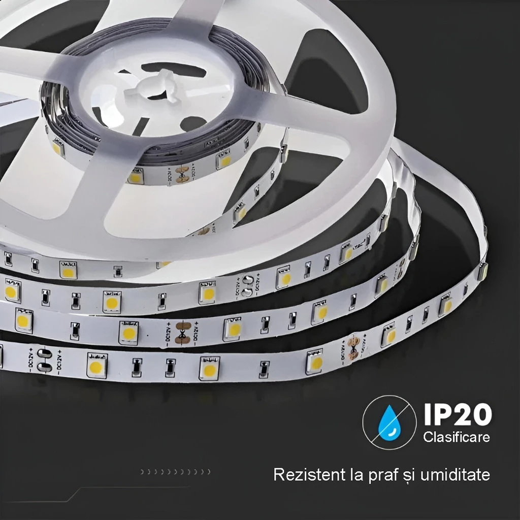 12V LED Strip Light – 60 LEDs/m – SMD 5050 – 6500k – IP20  – 10mm – 5m Roll