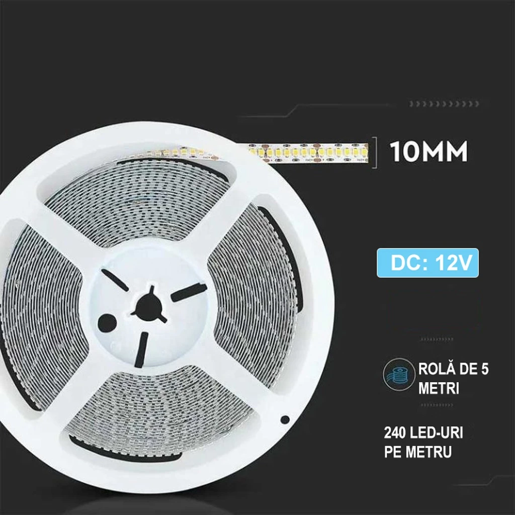 12V LED Strip Light – 240 LEDs/m – SMD2835 – 6500K – 10mm – IP20 – 5m Roll
