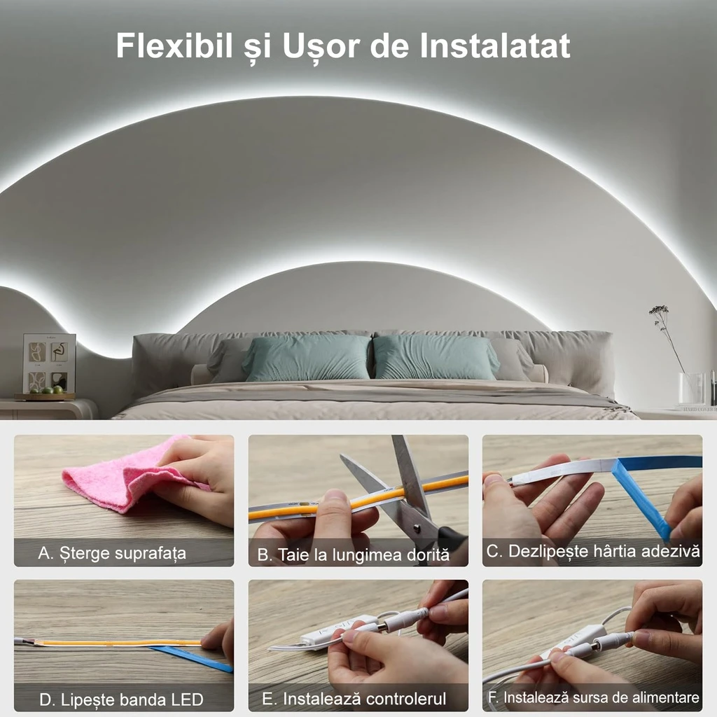 12V COB LED Strip Light – 528 LEDs/m – 6500k – IP20  – 10mm – 5m Roll