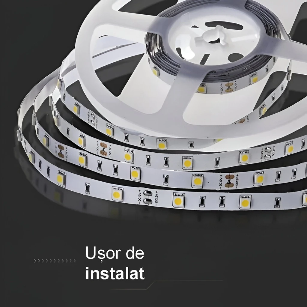 12V LED Strip Light – 60 LEDs/m – SMD5050 – 3000K – IP20 – 10mm – 5m Roll