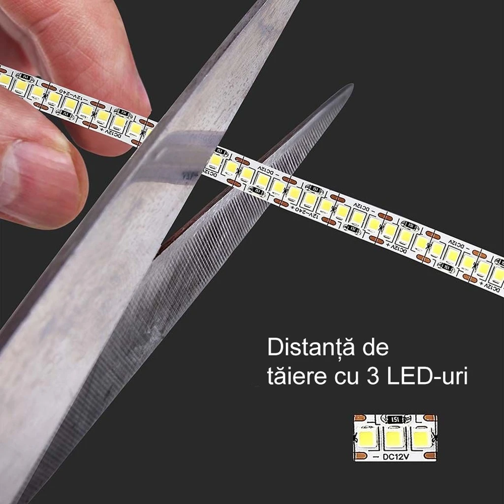 12V LED Strip Light – 240 LEDs/m – SMD2835 – 3000K – IP20 – 10mm – 5m Roll