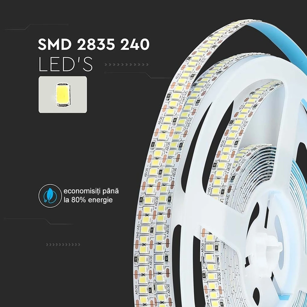 24V LED Strip – 240 LEDs/m – SMD2835 – 3000K – IP20 – 10mm – 10m Roll