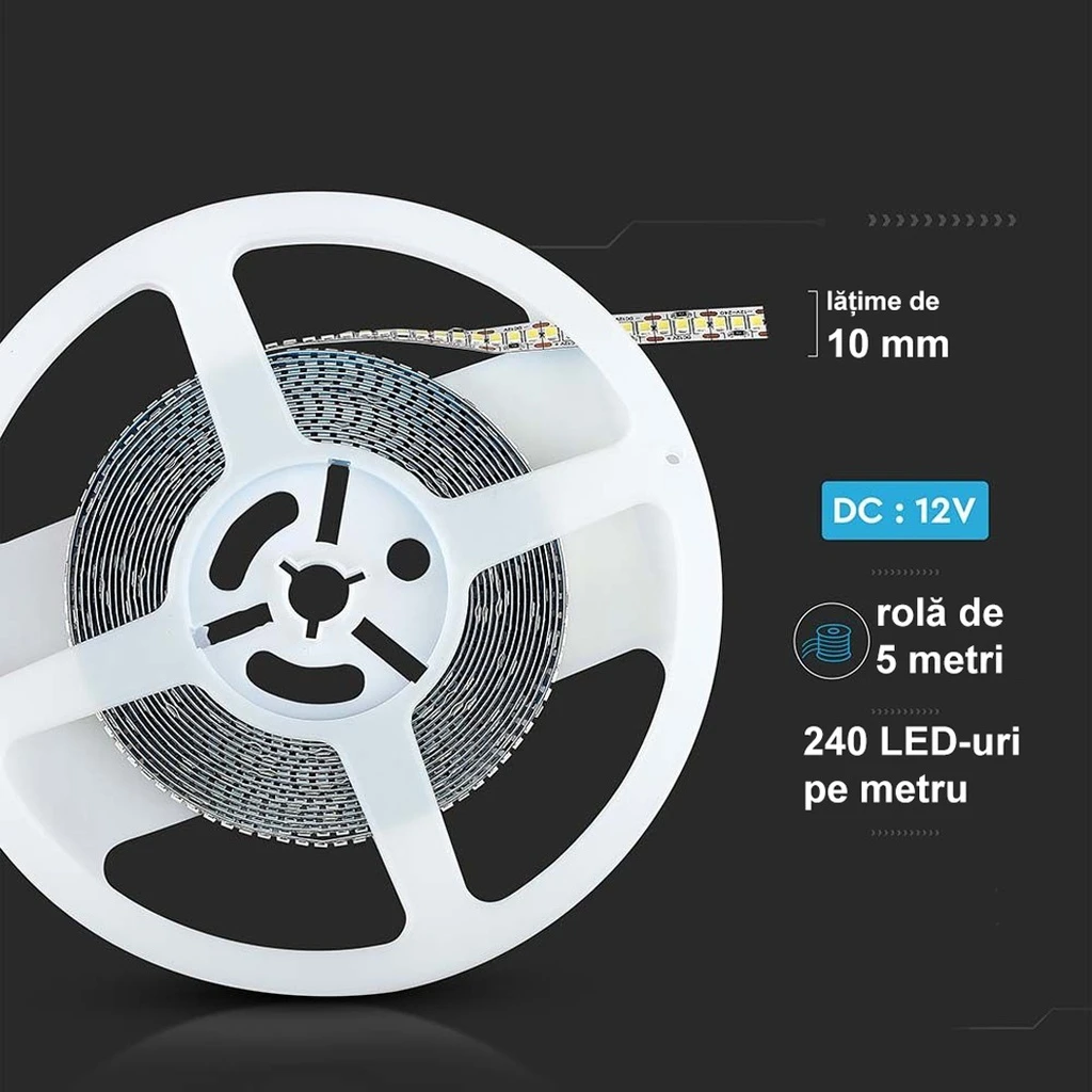 12V LED Strip Light – 240 LEDs/m – SMD2835 – 4000K – 10mm – IP20 – 5m Roll