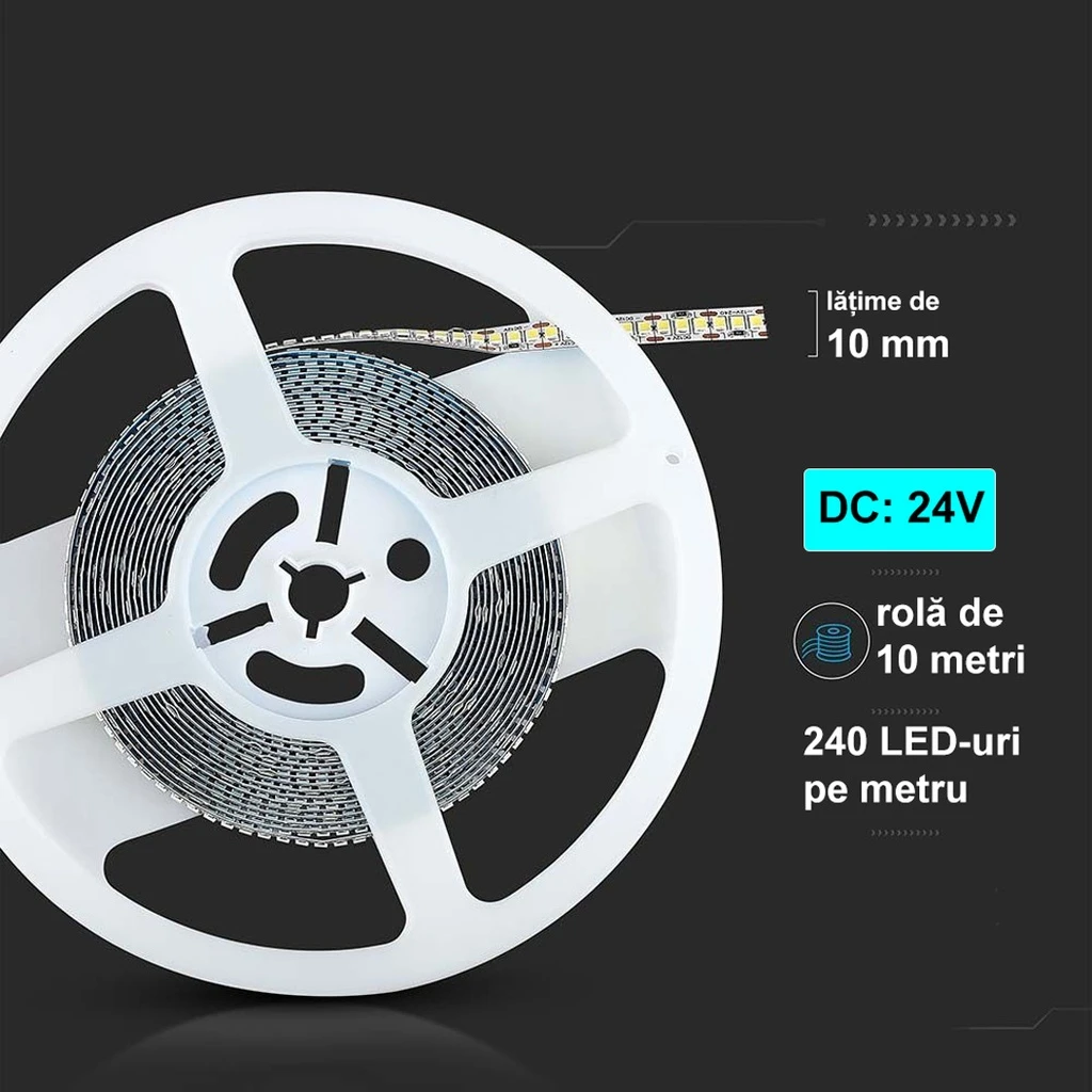 24V LED Strip – 240 LEDs/m – SMD2835 – 4000K – IP20 – 10mm – 10m Roll