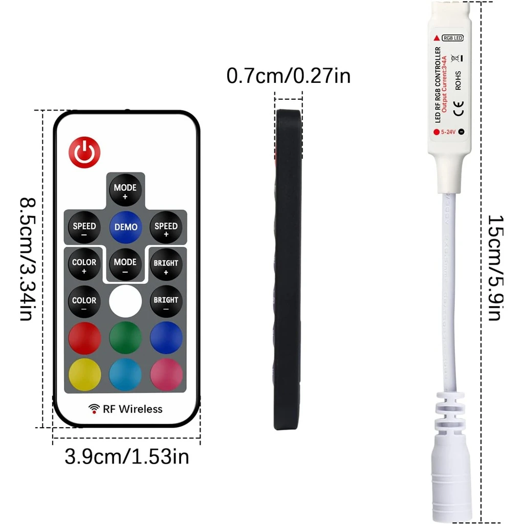 Wireless RGB LED Controller – Mini, 17 Keys RF, Fire Effect