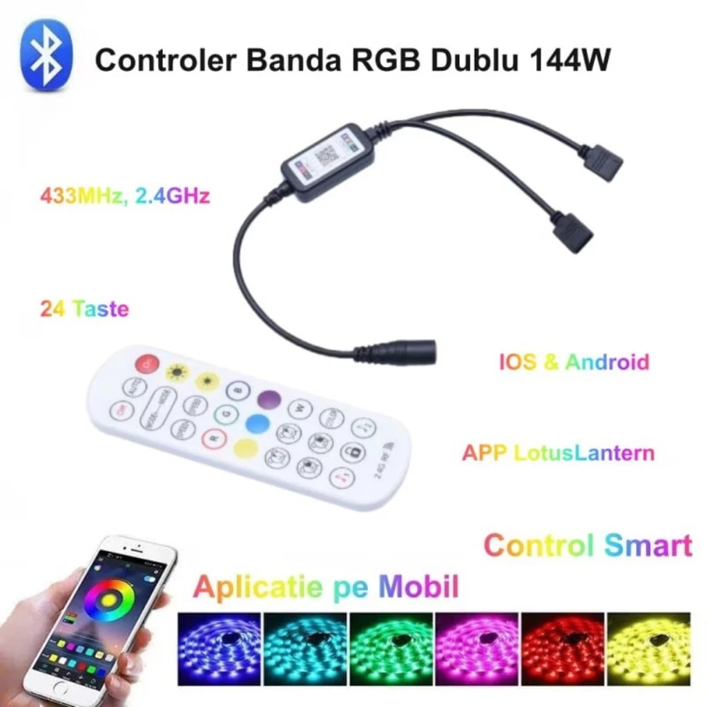 RGB LED Mini Controller with 24-Key Remote, 2 Outputs, 144W