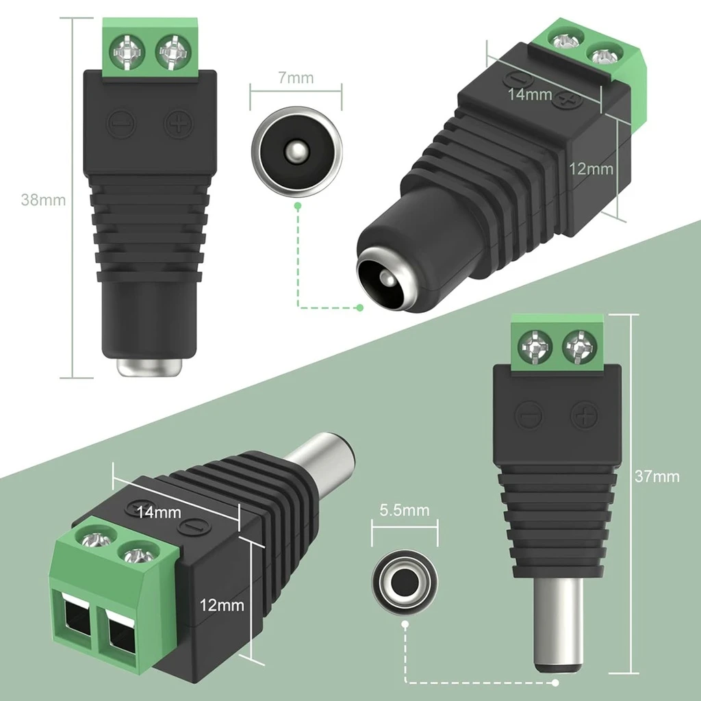 DC 2.1x5.5mm Female Power Connector with LED Strip Adapter