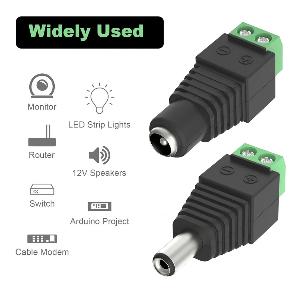 DC 2.1x5.5mm Female Power Connector with LED Strip Adapter