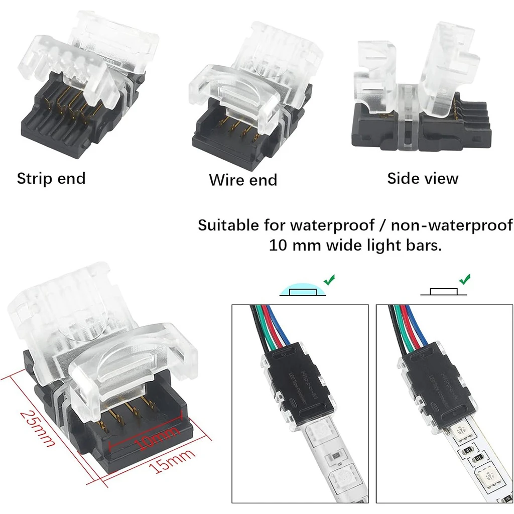 10mm 4-Pin LED Connector with 4 Wires – for RGB Strip Lights