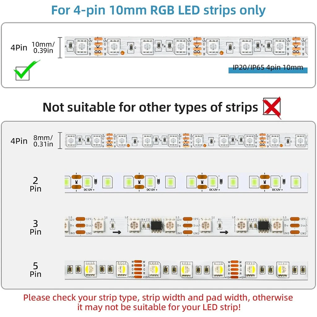 10mm 4-Pin LED Connector with 4 Wires – for RGB Strip Lights