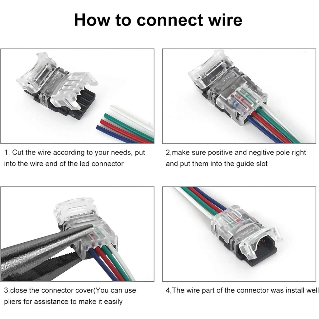 10mm 4-Pin LED Connector with 4 Wires – for RGB Strip Lights