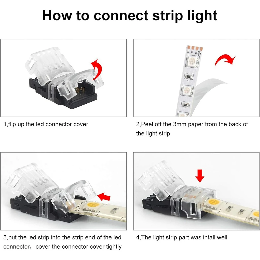 10mm 4-Pin LED Connector with 4 Wires – for RGB Strip Lights
