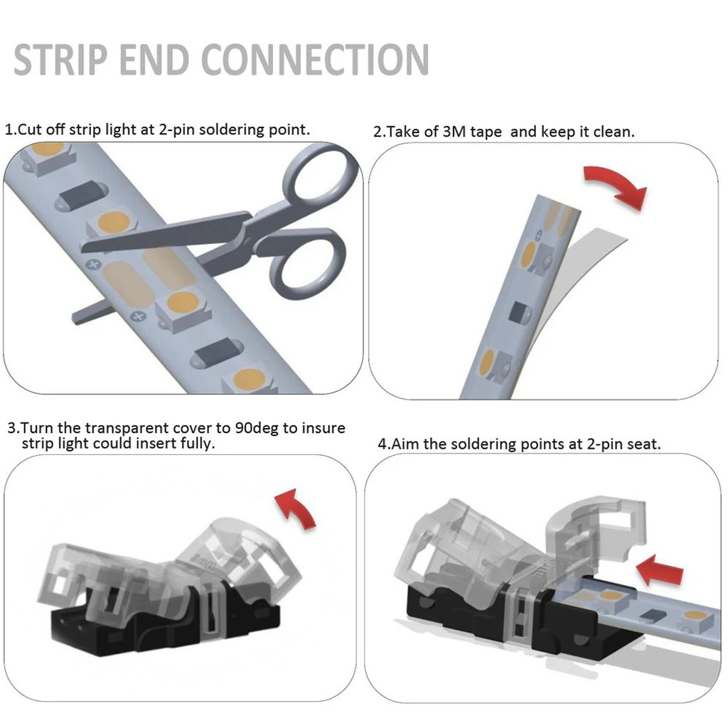 8mm 2-Pin LED Strip Connector with 2 Wires