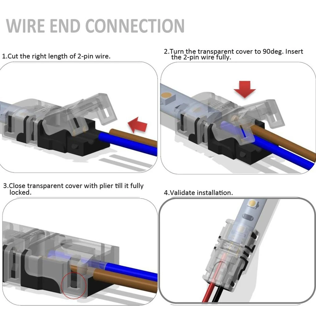 8mm 2-Pin LED Strip Connector with 2 Wires