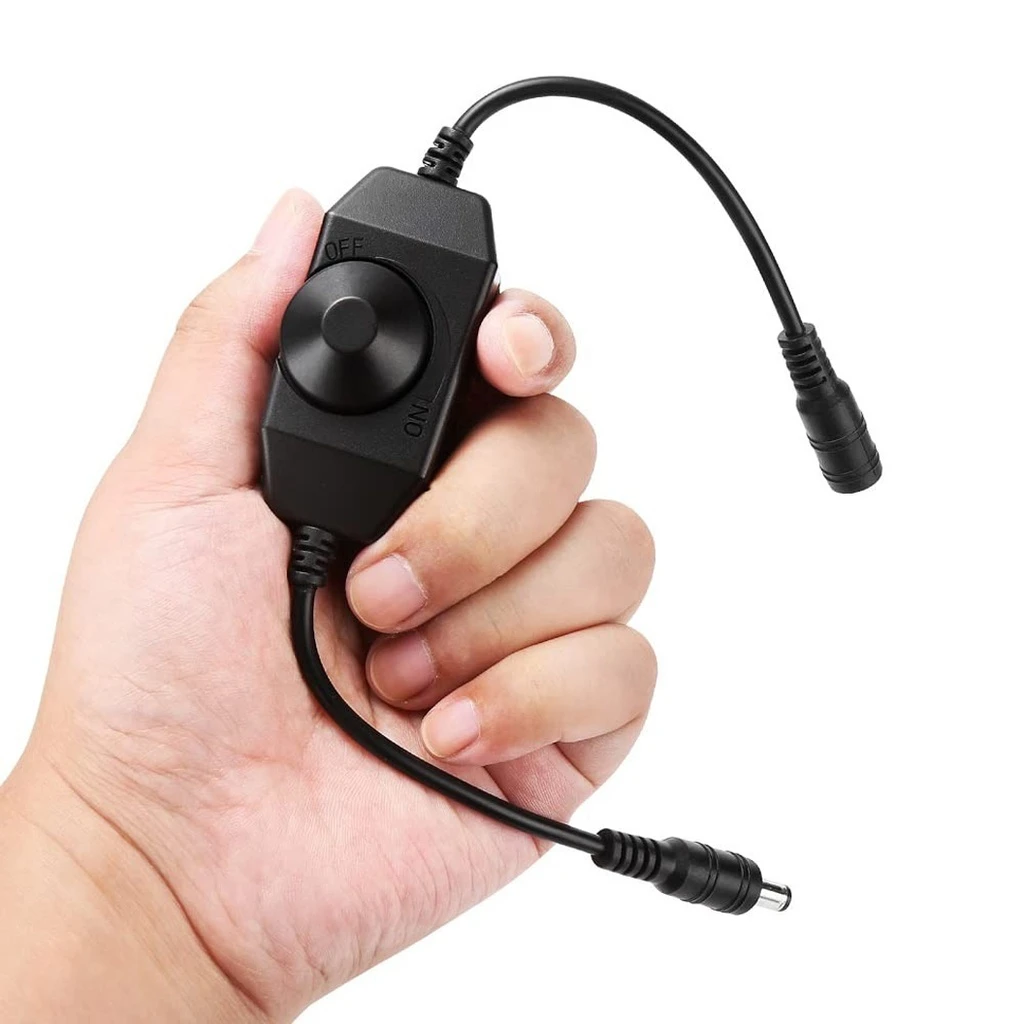 2.1x5.5mm DC LED Dimmer Switch – Black, Adjustable Brightness for Strip Lights