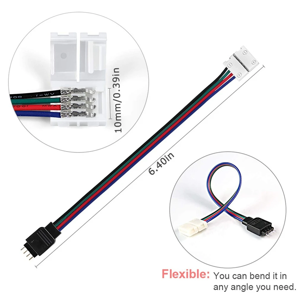 4-Wire RGB LED Strip Power Connector – for 5050 4-Pin RGB Light Strips