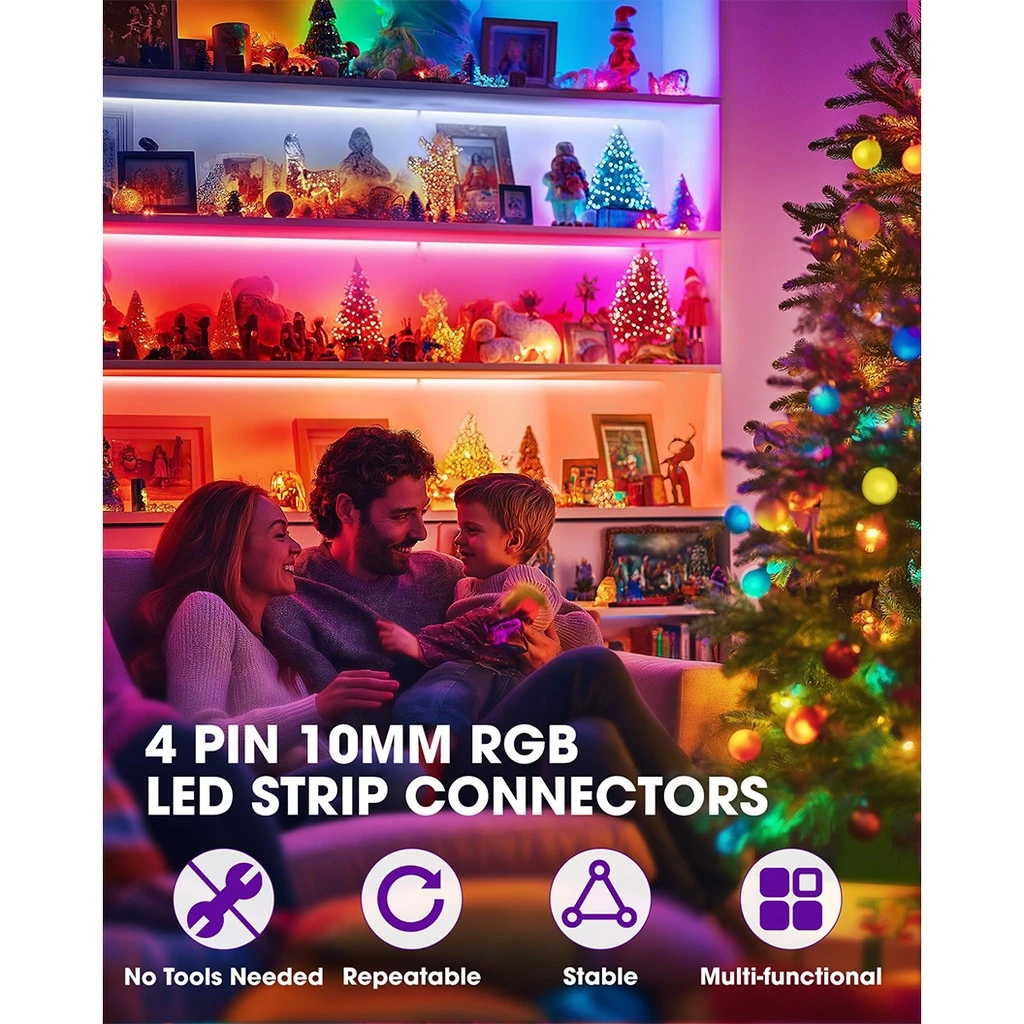 RGB 5050 LED Strip Connector with 4 Wires – 10mm 4-Pin Solderless Adapter