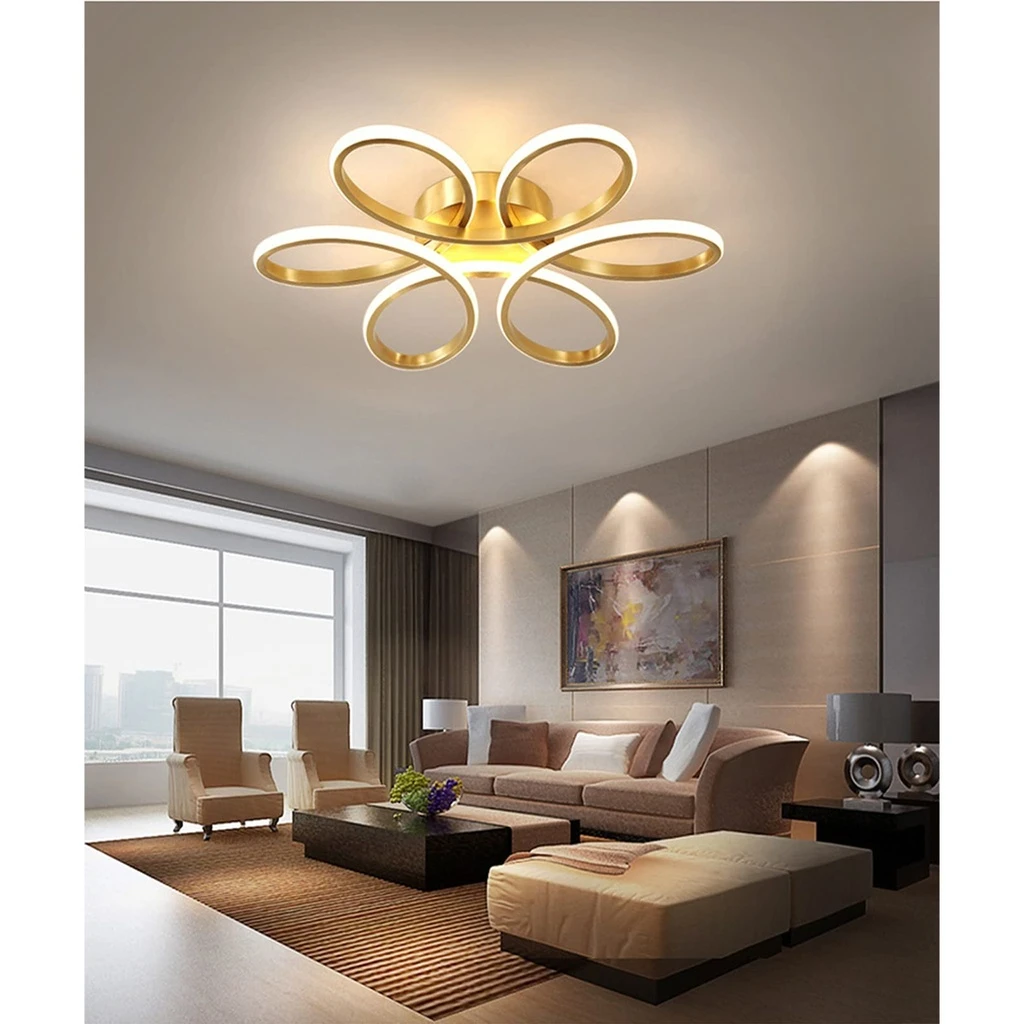 LED Chandelier 24W - Flower Type, Modern Design, 3 Color Settings (Cool White, Neutral, Warm), 30 cm, Gold