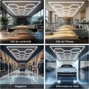 Set of 14 LED Hexagons Honeycomb 540W, 6500k, cool white light, aluminium, with rectangular frame, Aluminium