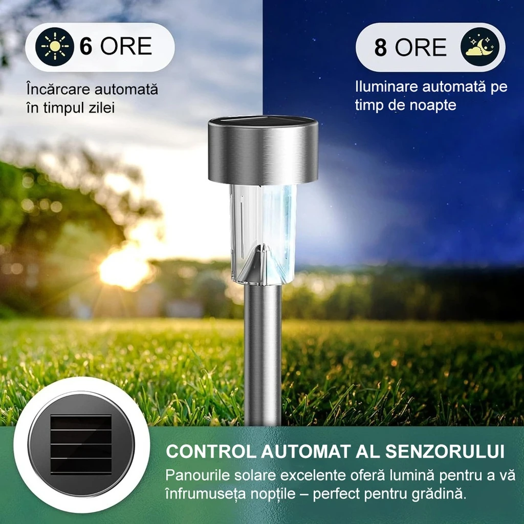 Solar LED outdoor for garden, normal diffuser, 0.06W, Stainless steel, 29 cm, white light
