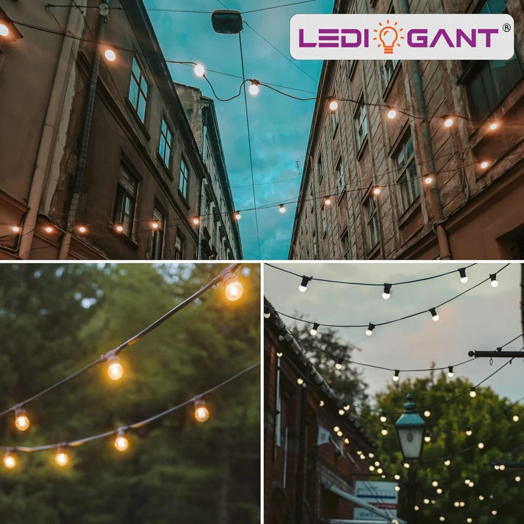 LED light garland 5m, 10 bulbs included (E27), interconnectable, IP65, for terrace, garden and events