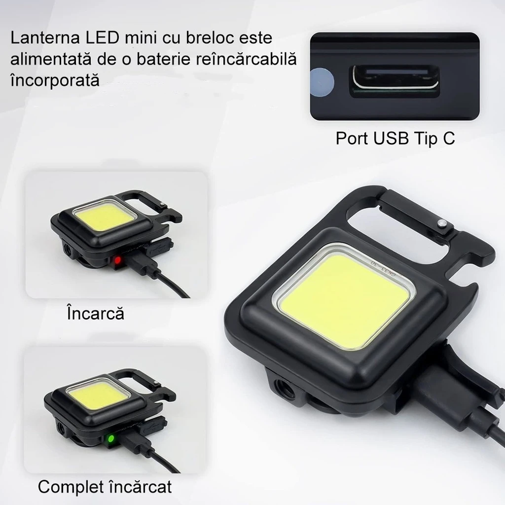 30 LED Keychain Pocket flashlight, USB Type C charging, for outdoor, camping, mountaineering, Cycling