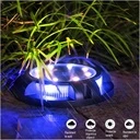 Solar LED spot lamp for garden, with 4 multi-colored side LEDs and 8 cold white main LEDs, IP65, ABS material, 2V battery, 700 mah, 11x13.5 cm, Black