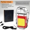 Keychain Flashlight with Lighter, Waterproof, 3 Lighting Modes, 300 mAh, USB Type C Charging, COB, Range 50 - 100 m, 7.4 x 4.9 x 1.7 cm, Red