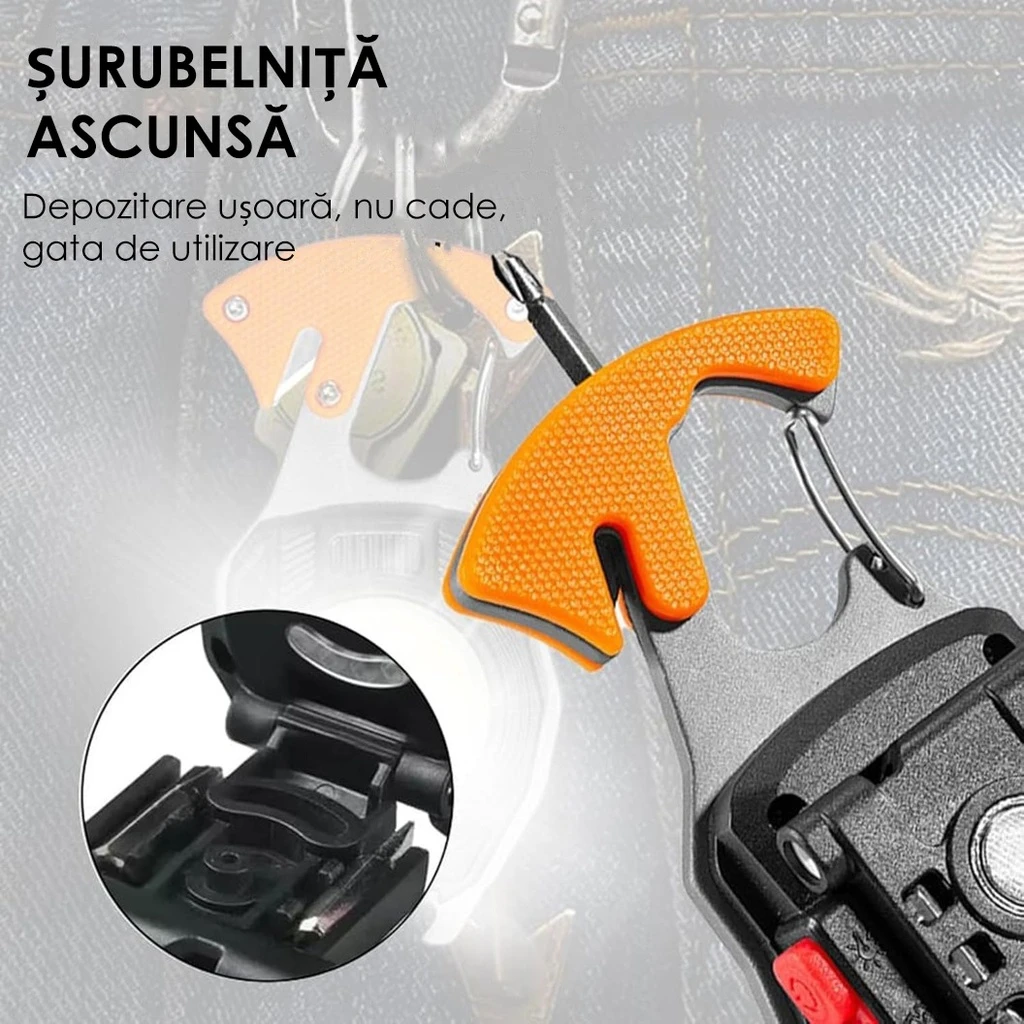 Multifunctional Keychain Flashlight, Model W5147 with Lighter, Whistle, Screwdriver and Bottle Opener, USB Charging, Black/Orange