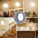 LED Night Light with Motion Sensor, Cold White Light, USB Charging, On/Off/Auto Switch, 0.6W, 300mAh, Round Design, White, 8.5x2.3 cm
