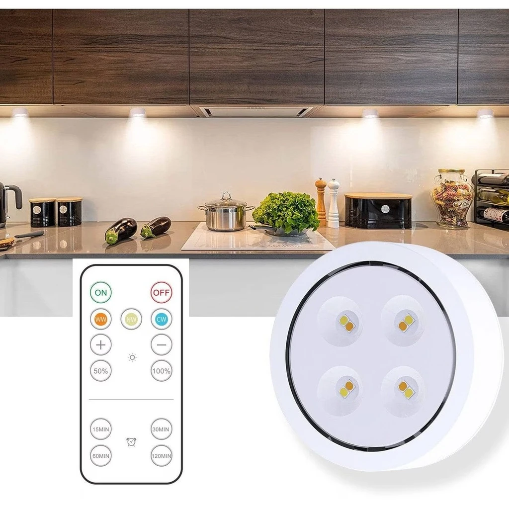 LED Lamp, Wireless with Batteries, 3 Light Colors, Remote Control, Plastic, White