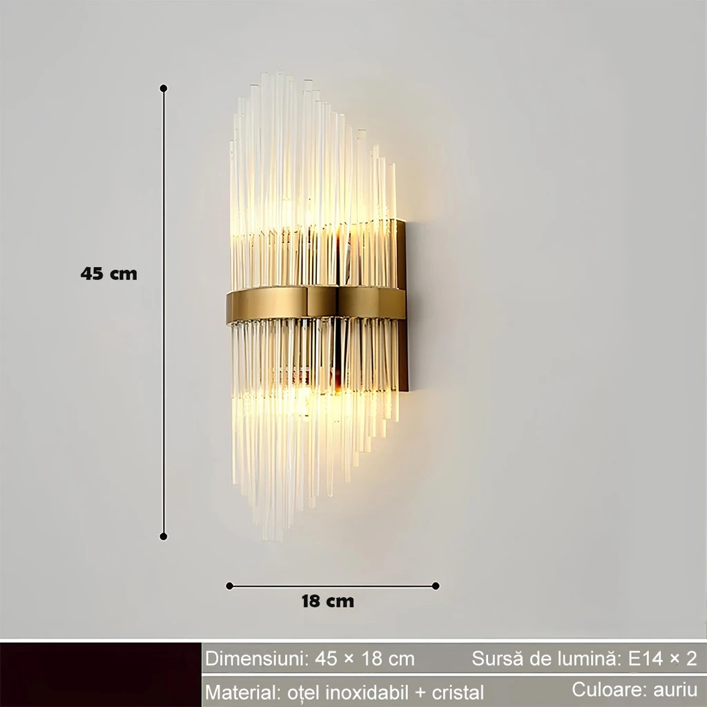 LED Wall Light for Indoor, Stainless Steel and Glass, Gold, 45x18 cm, 88002 Model