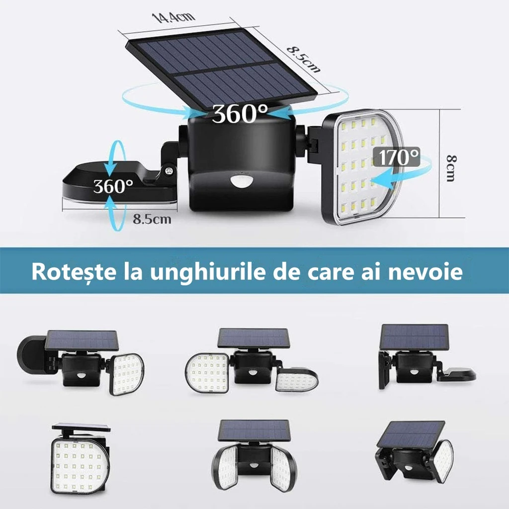 Double Solar Wall Lamp, Sensor, 56 LEDs 