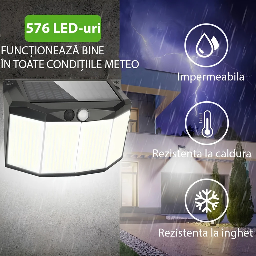 Solar lamp with motion sensor, 576 LEDs, 6500k
