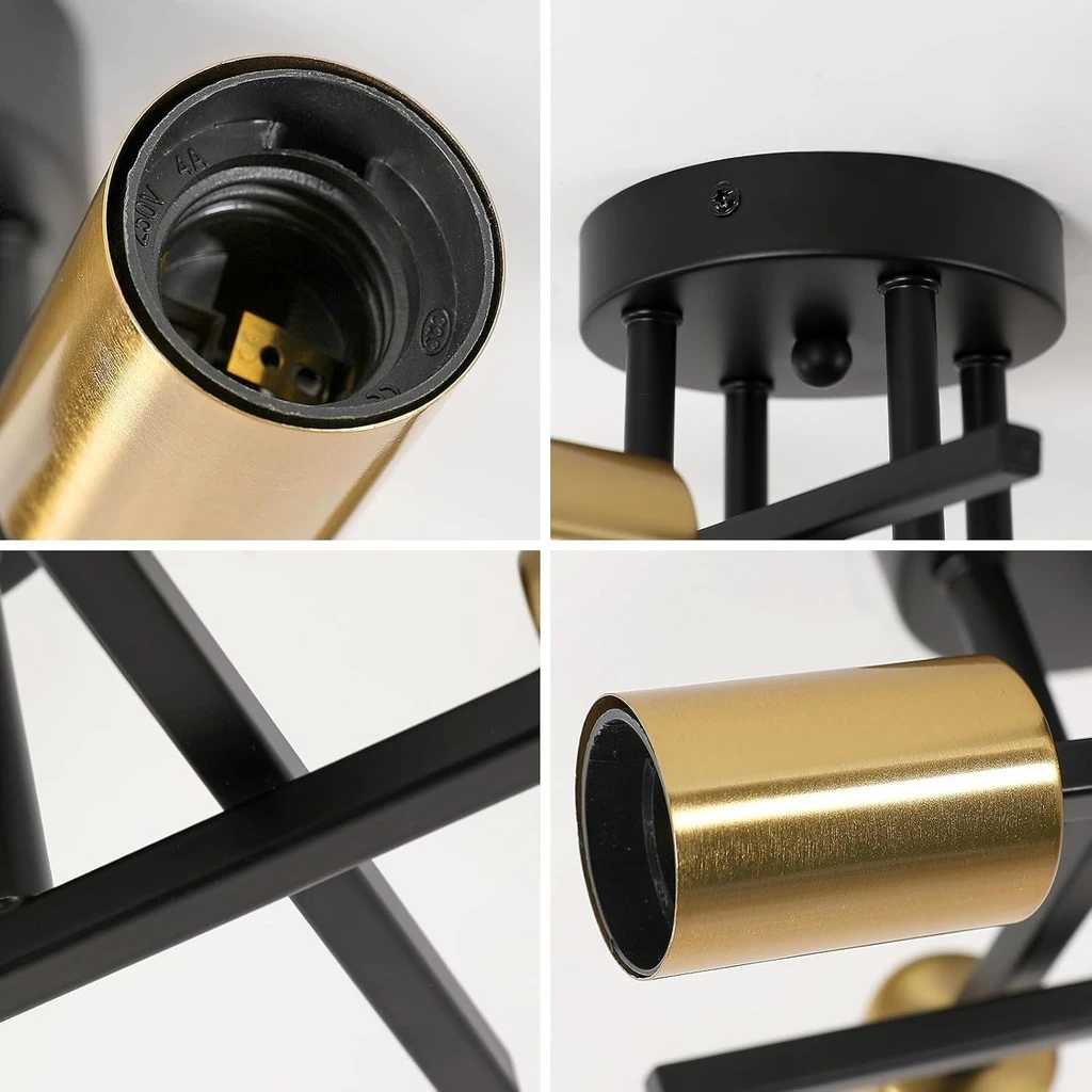 Iron ceiling light, Goeco, Retro, Four heads 46*46*15, Cup light fixture, E27, 220V, Black/Gold 