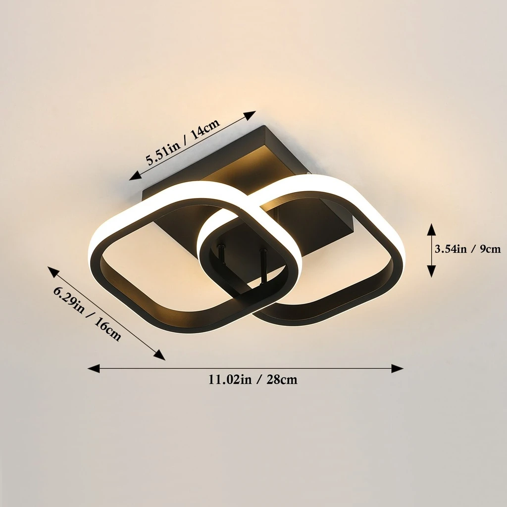 22W LED Ceiling Light – Modern Design with Squares, 3 Light Colors (Warm/Neutral/Cool White), Acrylic & Metal, Black