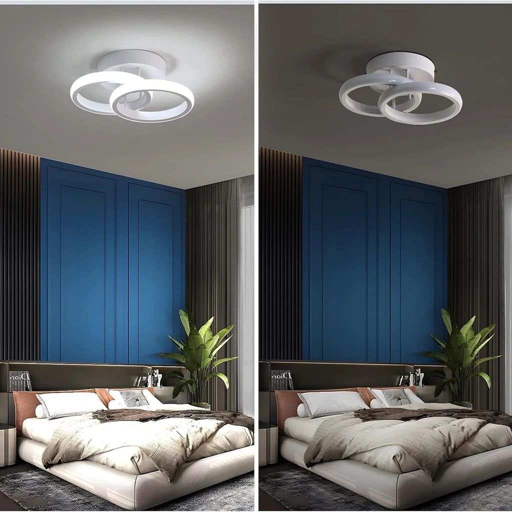 LED Chandelier 2 Circle, Goeco, Aluminum, 22 W, 25 x 17 x 9.5cm, White 