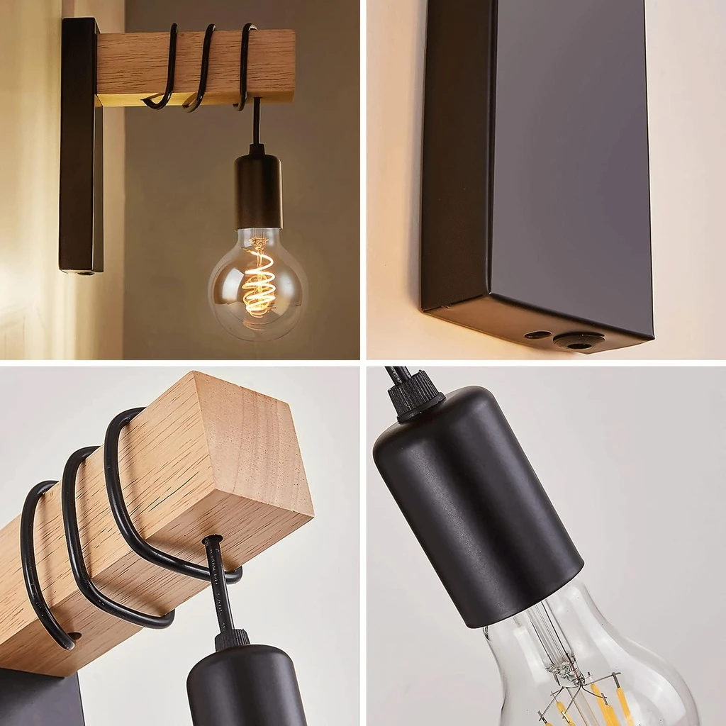 Rose LED, Vintage Retro Wooden Wall Lamp, E27, 1 Adjustable Arm, 8847/1 