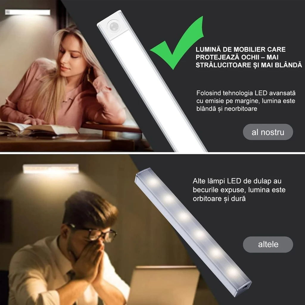 Smart LED Lamp with sensor, Portable, Motion sensor, 3 color temperatures CCT, adjustable intensity, USB Charging, Aluminum, 2 working modes, 40cm, Silver