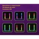 Set of 2 RGB lamps for gaming, wifi, smart, ambient light, sound synchronization, dedicated application, Google assistant and Alexa compatible, wired controller, USB connection, Black 