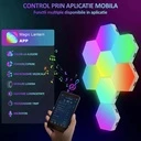 Set of 8 pcs hexagonal RGB LED modular wall lamps, App Control, remote control, multiple modes, music synchronization, microphone, timer, adjustable brightness