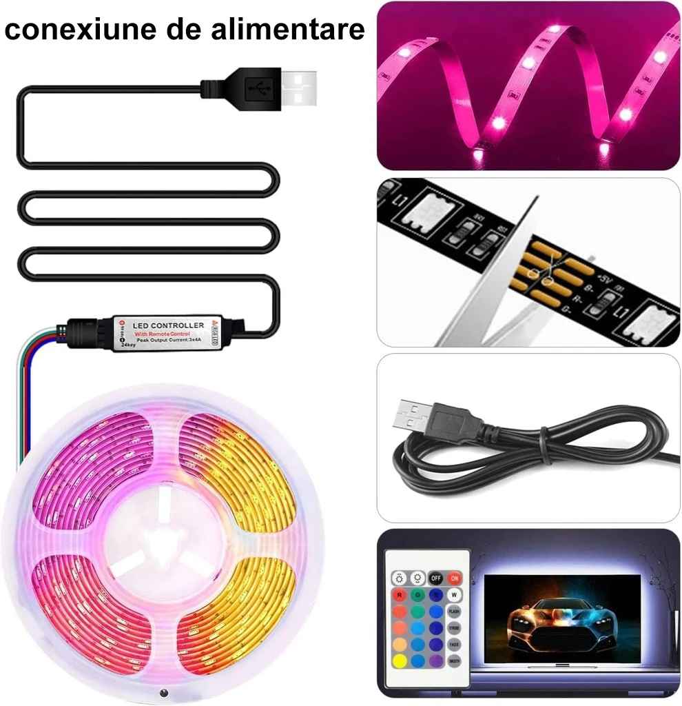 LED strip 10 meters 5050 RGB, Adhesive, Bluetooth, Phone App, Remote Control, Music Mode, Timer
