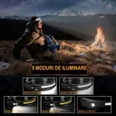 Professional LED Headlamp – 1x COB Ultra-Bright & 1x XPE, USB Charging, Motion Sensor, 4 Light Modes, Side Light, For Fishing, Hunting, Working, Black