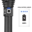 SK1905 LED tactical flashlight, made of aluminum, XHP90 Ultra-Bright source, professional, adjustable focus, battery included, water resistant, USB charging, 6000 lumens, 3 light modes, Black 