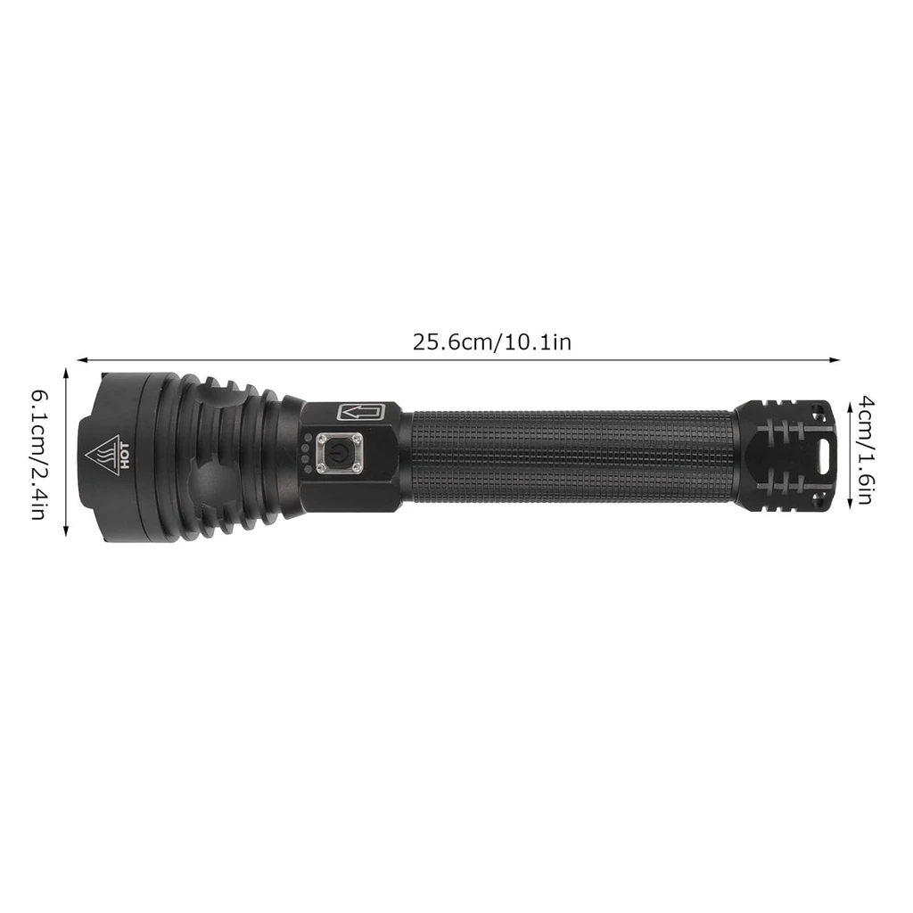 SK1905 LED tactical flashlight, made of aluminum, XHP90 Ultra-Bright source, professional, adjustable focus, battery included, water resistant, USB charging, 6000 lumens, 3 light modes, Black 