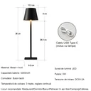 Set of 2 Rechargeable LED Table Lamps – Touch Control, 3 Color Temperatures (Warm/Neutral/Cool), Dimmable, 5W, 5200mAh Battery, Black
